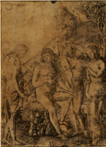 Suonatore con lira da braccio circondato da tre donne nude (Allegoria della Musica)